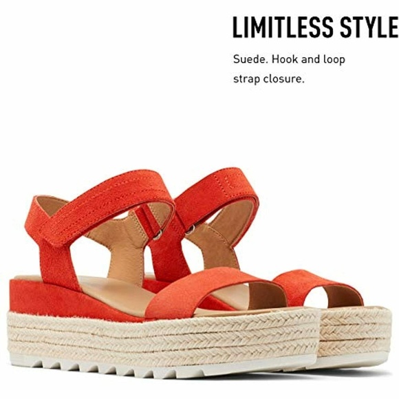 NEW SOREL CAMERON FLATFORM WEDGE SANDAL SIGNAL RED LEATHER NIB ESPADRILLE - Picture 6 of 6